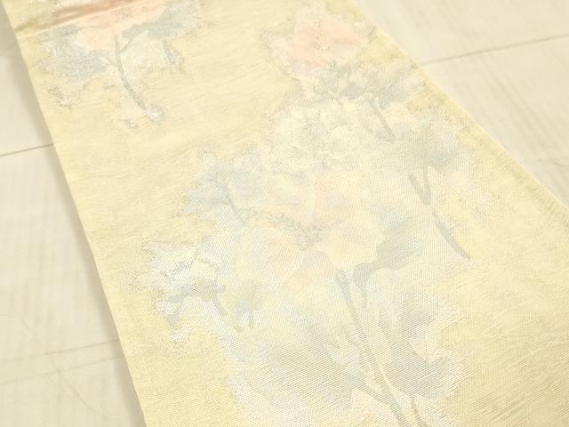 平和屋着物＊夏物 六通柄袋帯 草花文 銀糸 正絹 逸品 DAAX8614cm