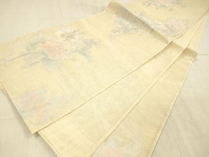平和屋着物＊夏物 六通柄袋帯 草花文 銀糸 正絹 逸品 DAAX8614cm