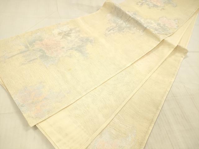 平和屋着物＊夏物 六通柄袋帯 草花文 銀糸 正絹 逸品 DAAX8614cm