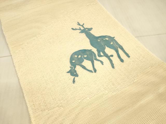 平和屋着物＊夏物　八寸名古屋帯　鹿　舞葉文　銀糸　三越扱い　正絹　逸品　DAAX8621cm