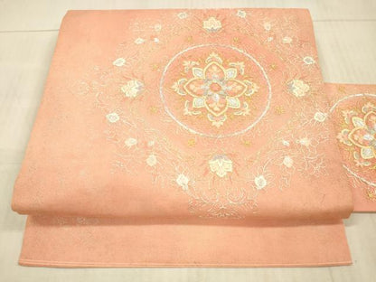 平和屋着物＊夏物 西陣 九寸名古屋帯 総刺繍 正倉院花文 金銀糸 正絹 逸品 DAAX8630cm