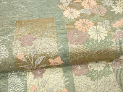 平和屋着物＊夏物 西陣 まいづる謹製 六通柄袋帯 露芝草花文 金銀糸 証紙付き 正絹 逸品 DAAX8631cm