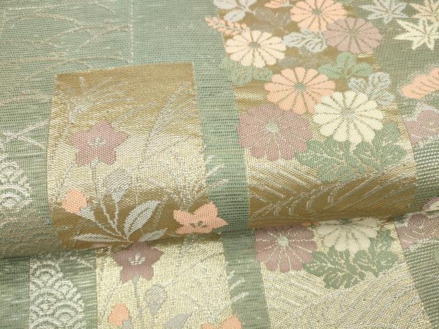平和屋着物＊夏物 西陣 まいづる謹製 六通柄袋帯 露芝草花文 金銀糸 証紙付き 正絹 逸品 DAAX8631cm