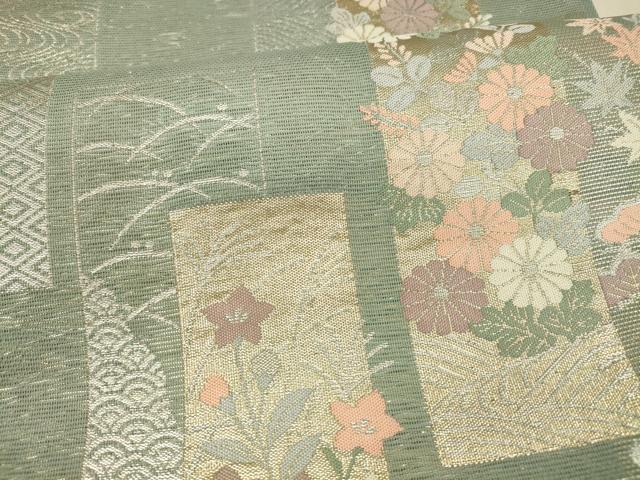 平和屋着物＊夏物 西陣 まいづる謹製 六通柄袋帯 露芝草花文 金銀糸 証紙付き 正絹 逸品 DAAX8631cm