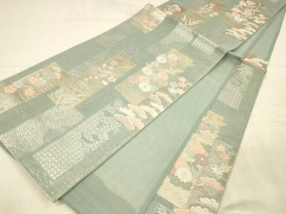 平和屋着物＊夏物 西陣 まいづる謹製 六通柄袋帯 露芝草花文 金銀糸 証紙付き 正絹 逸品 DAAX8631cm