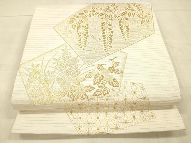 平和屋着物＊夏物 六通柄袋帯 麻の葉草花文 藤花房 金糸 DAAX8635cm