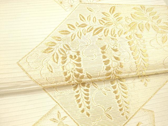 平和屋着物＊夏物 六通柄袋帯 麻の葉草花文 藤花房 金糸 DAAX8635cm