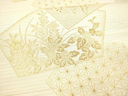 平和屋着物＊夏物 六通柄袋帯 麻の葉草花文 藤花房 金糸 DAAX8635cm