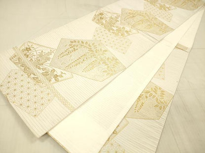 平和屋着物＊夏物 六通柄袋帯 麻の葉草花文 藤花房 金糸 DAAX8635cm