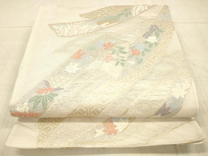 平和屋着物＊夏物 六通柄袋帯 草花文 金糸 DAAX8637cm