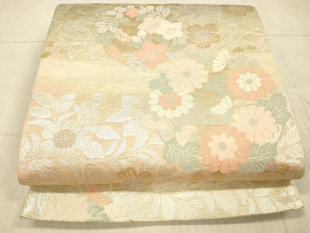 平和屋着物＊夏物 六通柄袋帯 草花文 金銀糸 正絹 逸品 DAAX8638cm