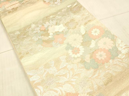 平和屋着物＊夏物 六通柄袋帯 草花文 金銀糸 正絹 逸品 DAAX8638cm