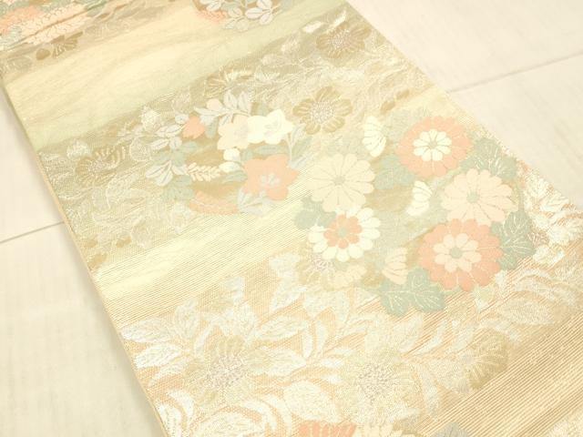 平和屋着物＊夏物 六通柄袋帯 草花文 金銀糸 正絹 逸品 DAAX8638cm