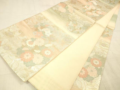 平和屋着物＊夏物 六通柄袋帯 草花文 金銀糸 正絹 逸品 DAAX8638cm