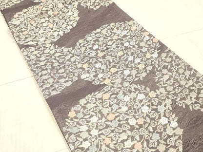 平和屋着物＊夏物 六通柄袋帯 唐織 薫風 草花文 銀糸 正絹 逸品 DAAX8639cm