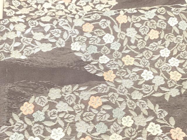 平和屋着物＊夏物 六通柄袋帯 唐織 薫風 草花文 銀糸 正絹 逸品 DAAX8639cm