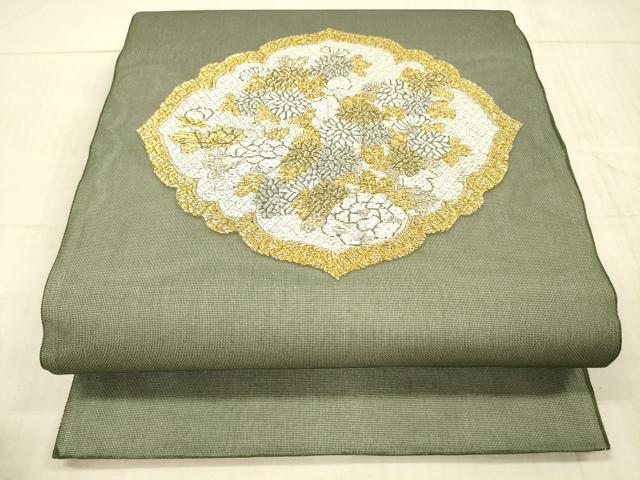 平和屋着物＊夏物 太鼓柄 本袋帯 刺繍 草花文 金銀糸 正絹 逸品 DAAX8640cm