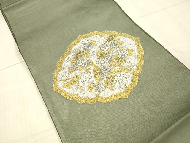 平和屋着物＊夏物 太鼓柄 本袋帯 刺繍 草花文 金銀糸 正絹 逸品 DAAX8640cm