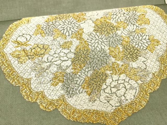 平和屋着物＊夏物 太鼓柄 本袋帯 刺繍 草花文 金銀糸 正絹 逸品 DAAX8640cm