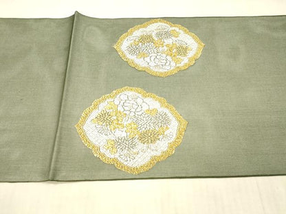 平和屋着物＊夏物 太鼓柄 本袋帯 刺繍 草花文 金銀糸 正絹 逸品 DAAX8640cm