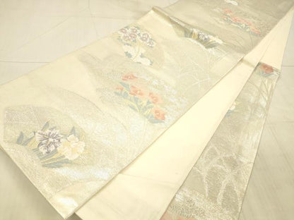 平和屋着物＊夏物 京の名門 じゅらく謹製 六通柄袋帯 地紙草花文 金銀糸 正絹 逸品 DAAX8641cm