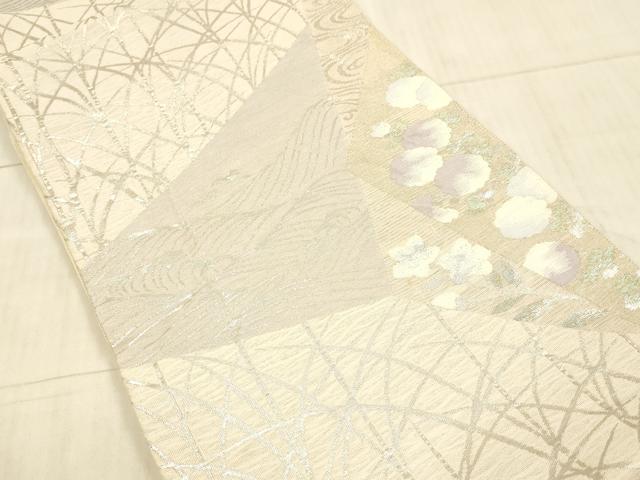 平和屋着物＊夏物 六通柄袋帯 流水草花文 銀糸 正絹 逸品 DAAX8642cm
