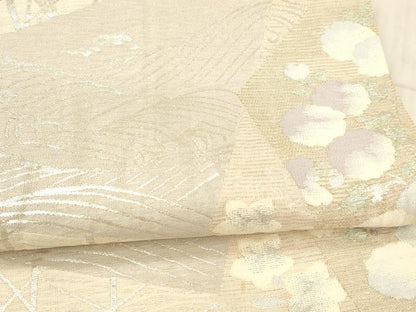 平和屋着物＊夏物 六通柄袋帯 流水草花文 銀糸 正絹 逸品 DAAX8642cm