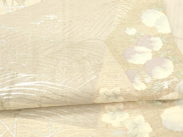 平和屋着物＊夏物 六通柄袋帯 流水草花文 銀糸 正絹 逸品 DAAX8642cm
