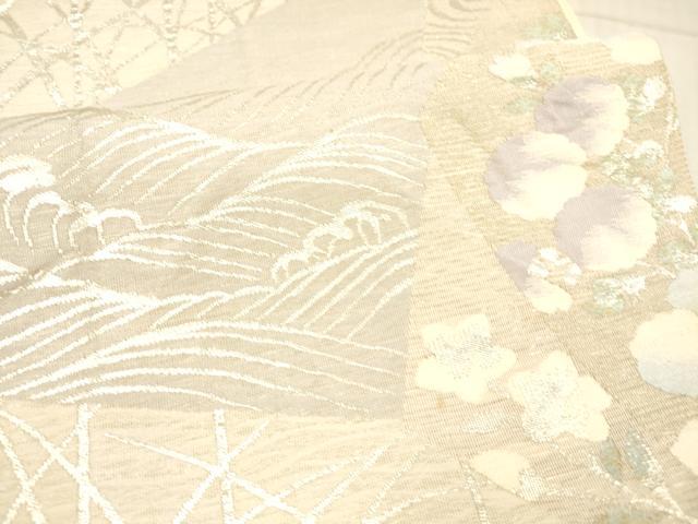 平和屋着物＊夏物 六通柄袋帯 流水草花文 銀糸 正絹 逸品 DAAX8642cm