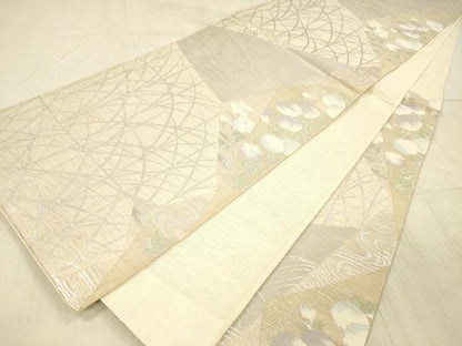 平和屋着物＊夏物 六通柄袋帯 流水草花文 銀糸 正絹 逸品 DAAX8642cm