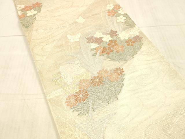 平和屋着物＊夏物 六通柄袋帯 流水草花文 金銀糸 正絹 逸品 DAAX8643cm