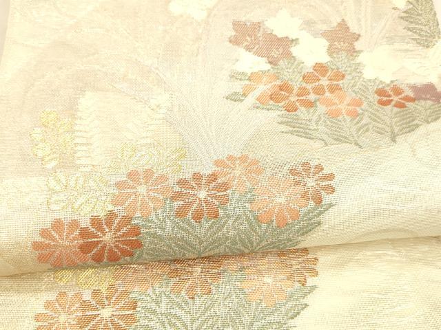 平和屋着物＊夏物 六通柄袋帯 流水草花文 金銀糸 正絹 逸品 DAAX8643cm