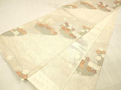 平和屋着物＊夏物 六通柄袋帯 流水草花文 金銀糸 正絹 逸品 DAAX8643cm