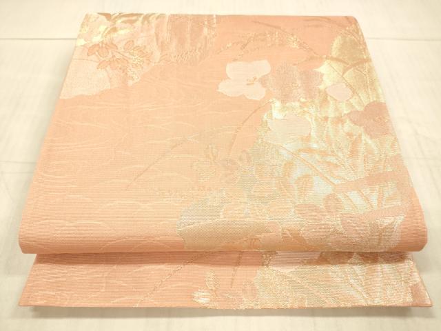 平和屋着物＊夏物 六通柄袋帯 流水草花文 金糸 正絹 逸品 DAAX8644cm