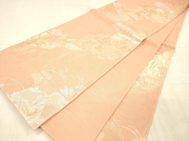 平和屋着物＊夏物 六通柄袋帯 流水草花文 金糸 正絹 逸品 DAAX8644cm