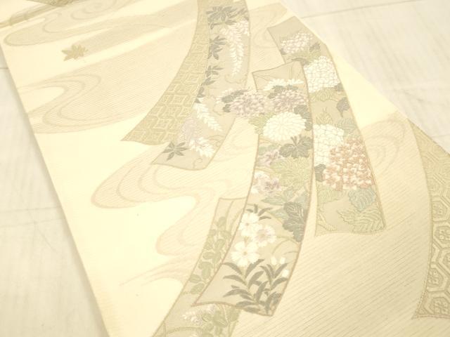 平和屋着物＊夏物 六通柄袋帯 唐織 青々庵 流水短冊草花文 正絹 逸品 DAAX8647cm