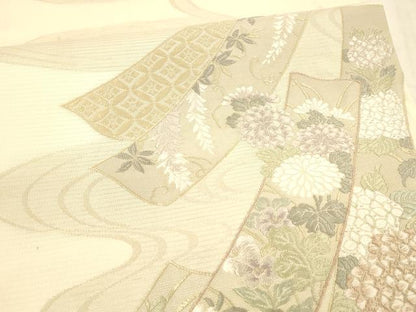 平和屋着物＊夏物 六通柄袋帯 唐織 青々庵 流水短冊草花文 正絹 逸品 DAAX8647cm