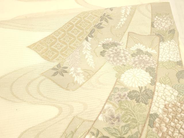 平和屋着物＊夏物 六通柄袋帯 唐織 青々庵 流水短冊草花文 正絹 逸品 DAAX8647cm