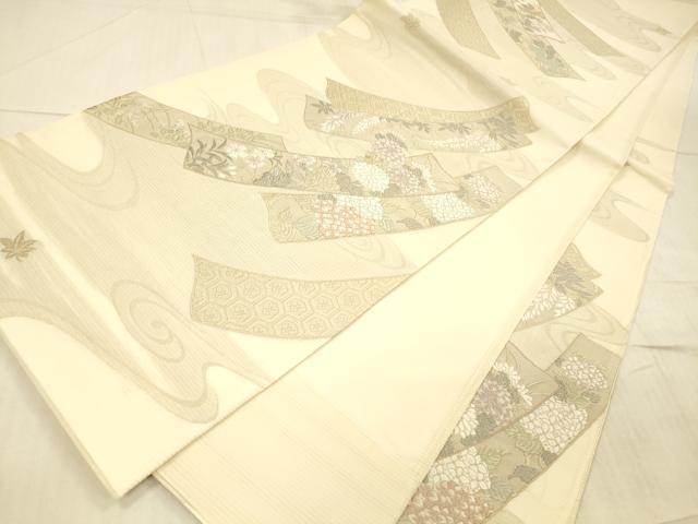平和屋着物＊夏物 六通柄袋帯 唐織 青々庵 流水短冊草花文 正絹 逸品 DAAX8647cm
