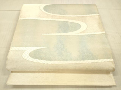 平和屋着物＊夏物 太鼓柄袋帯 刺繍 流水文 銀通し地 正絹 逸品 DAAX8648cm