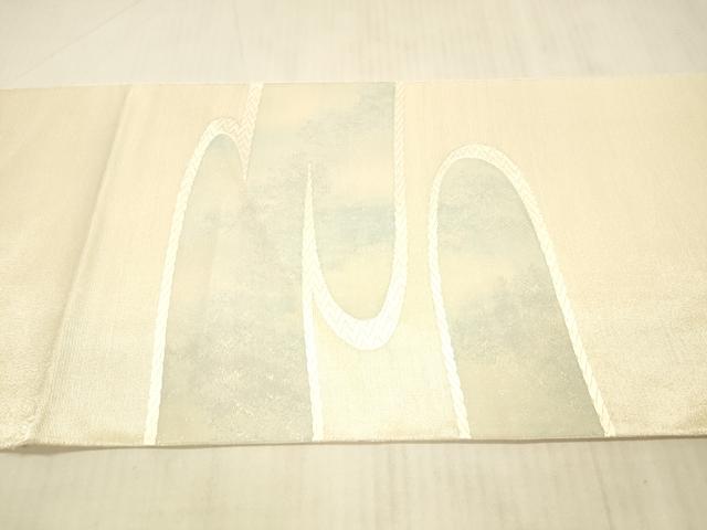 平和屋着物＊夏物 太鼓柄袋帯 刺繍 流水文 銀通し地 正絹 逸品 DAAX8648cm