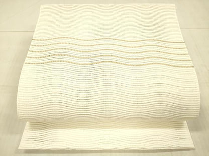 平和屋着物＊夏物 絽綴れ 八寸名古屋帯 よろけ縞 金糸 正絹 逸品 DAAX8649cm