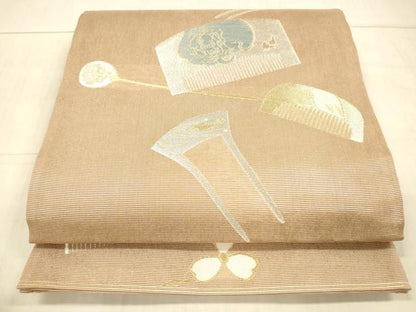 平和屋着物＊夏物 六通柄袋帯 蒔絵櫛かんざし 金銀糸 正絹 逸品 DAAX8652cm