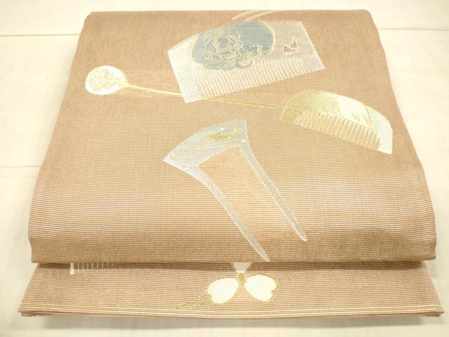 平和屋着物＊夏物 六通柄袋帯 蒔絵櫛かんざし 金銀糸 正絹 逸品 DAAX8652cm