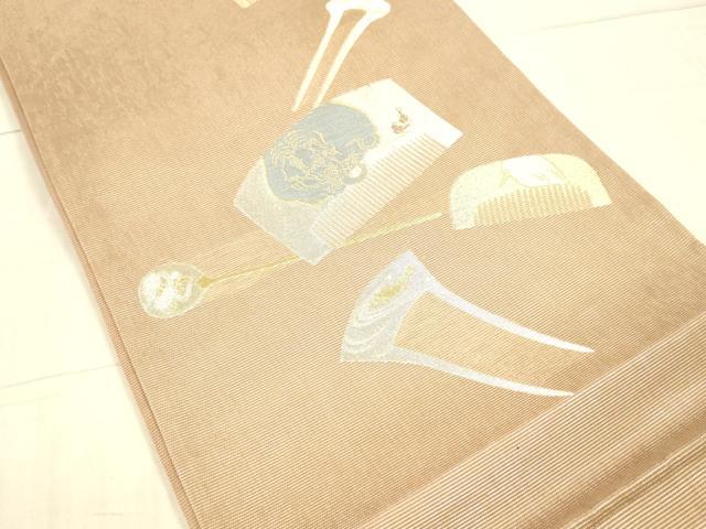 平和屋着物＊夏物 六通柄袋帯 蒔絵櫛かんざし 金銀糸 正絹 逸品 DAAX8652cm