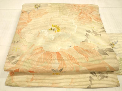 平和屋着物＊夏物 アンティーク 大正ロマン 九寸名古屋帯 刺繍 草花文 正絹 逸品 DAAX8653cm