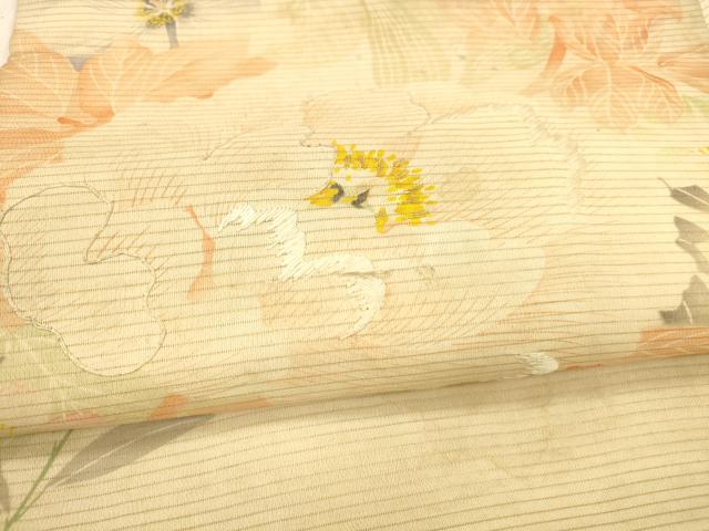 平和屋着物＊夏物 アンティーク 大正ロマン 九寸名古屋帯 刺繍 草花文 正絹 逸品 DAAX8653cm