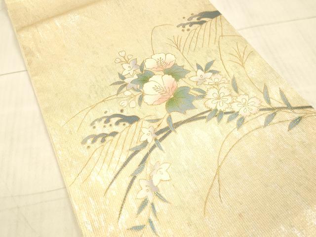 平和屋着物＊夏物　太鼓柄袋帯　流水草花文　金銀糸　正絹　逸品　DAAX8654cm