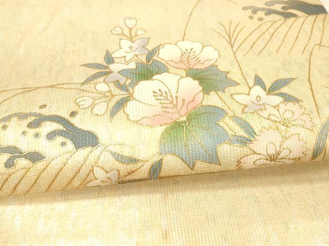 平和屋着物＊夏物　太鼓柄袋帯　流水草花文　金銀糸　正絹　逸品　DAAX8654cm