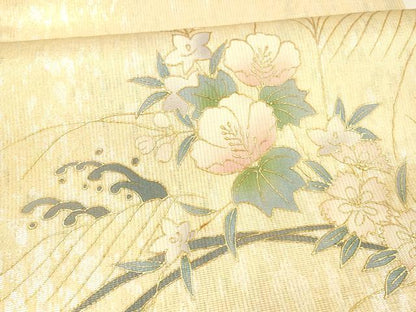 平和屋着物＊夏物　太鼓柄袋帯　流水草花文　金銀糸　正絹　逸品　DAAX8654cm